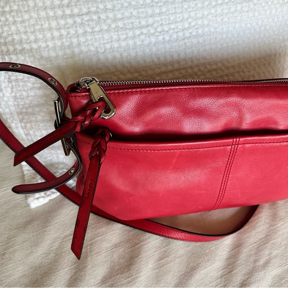 B. Makowsky Red Leather Crossbody Bag with Tassel Detail - Picture 1 of 5